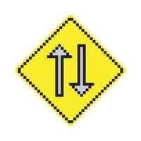 Traffic sign two way in pixel art vector