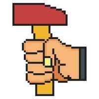 Hammer in hand with pixel art vector