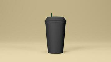 Black Colored Hot Coffee Cup in Yellow Background photo