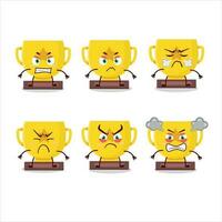 oro trofeo dibujos animados personaje con varios enojado expresiones vector