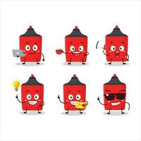 Red highlighter cartoon character with various types of business emoticons vector