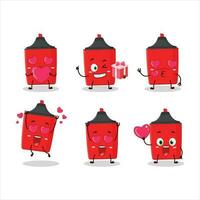 Red highlighter cartoon character with love cute emoticon vector