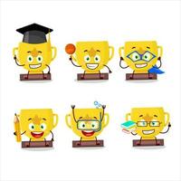 School student of gold trophy cartoon character with various expressions vector