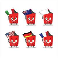 Red highlighter cartoon character bring the flags of various countries vector