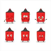 Red highlighter cartoon character with nope expression vector