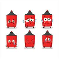 Red highlighter cartoon character with sad expression vector