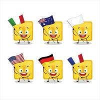 Gold first button cartoon character bring the flags of various countries vector