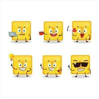 Gold first button cartoon character with various types of business emoticons vector