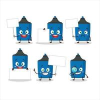 New blue highlighter cartoon character bring information board vector