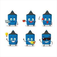 New blue highlighter cartoon character with various types of business emoticons vector