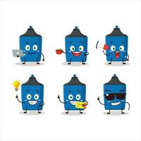 New blue highlighter cartoon character with various types of business emoticons vector