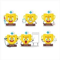 médico profesión emoticon con oro trofeo dibujos animados personaje vector