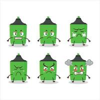 New green highlighter cartoon character with various angry expressions vector