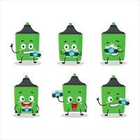 Photographer profession emoticon with new green highlighter cartoon character vector