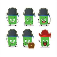 dibujos animados personaje de nuevo verde resaltador con varios piratas emoticones vector