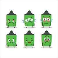 New green highlighter cartoon character with sad expression vector