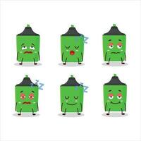 Cartoon character of new green highlighter with sleepy expression vector