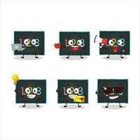 Numeric on board cartoon character with various types of business emoticons vector