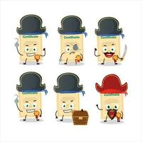 Cartoon character of award paper with various pirates emoticons vector