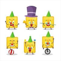 Cartoon character of gold first button with various circus shows vector