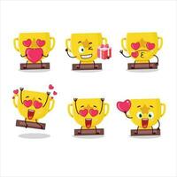 Gold trophy cartoon character with love cute emoticon vector