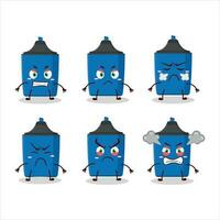 New blue highlighter cartoon character with various angry expressions vector