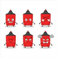 Red highlighter cartoon character with various angry expressions vector