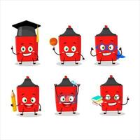 School student of red highlighter cartoon character with various expressions vector