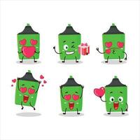 New green highlighter cartoon character with love cute emoticon vector