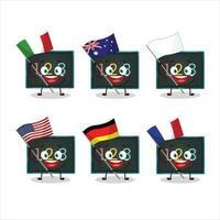 Numeric on board cartoon character bring the flags of various countries vector