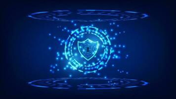 digital shield with virtual screen on dark background cyber security technology fraud prevention vector