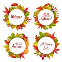 Hello autumn sale vector round frames with leaves