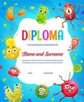 Cartoon funny microbe and virus characters diploma vector