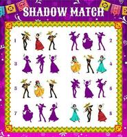 Dia de los Muertos shadow match game, kids puzzle vector