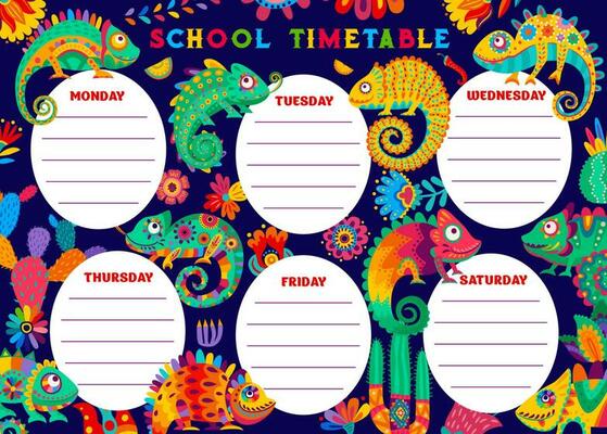 Education timetable schedule with chameleon, cacti