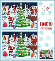 niños juego encontrar diez diferencias con Papa Noel claus vector