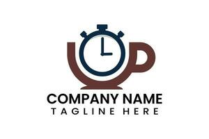Flat coffee cup time logo icon template design vector