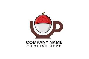 Flat coffee cup lychee fruits logo icon template vector