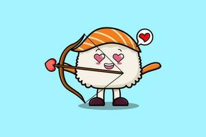 sushi de cupido romántico de dibujos animados lindo con flecha de amor vector