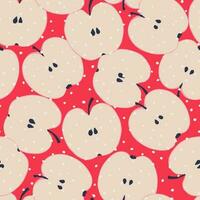 Repeating elements of an apple in a cut. Vector seamless pattern. Flat trendy design.