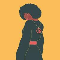 Fashion and style of the 70s. Beautiful afro young woman in a vintage look. Vector trendy illustration.