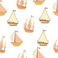 Sailboats Seamless pattern. Summer bright background for fabric design. Cute marine pattern for fabric, children clothing, background, textiles, wrapping paper and decorations. Vector illustration