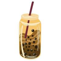 Bubble milk tea or Coffee Drink. Cold coffee in a glass with with tapioca pearls. Special Promotions design, Boba milk tea, Pearl milk tea. Design template. Flat Vector Illustration Isolate