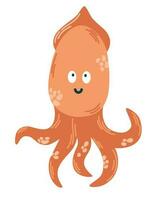 Cute cartoon squid. Sea Animal, underwater life. Perfect for children clothes design, banner, card. Cute kid's cartoon vector illustration in flat style.