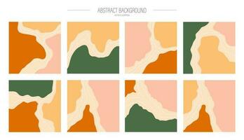 Set of abstract backgrounds. Hand-drawn various shapes and doodles. Modern trendy vector illustration. Each background is isolated. Pastel shades