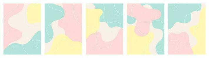 Set of abstract backgrounds. Hand-drawn various shapes and doodles. Modern trendy vector illustration. Each background is isolated. Pastel shades