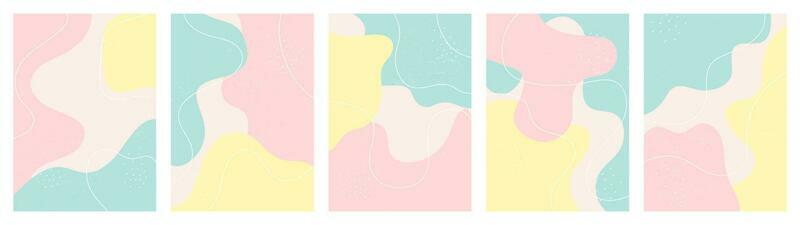 Set of abstract backgrounds. Hand-drawn various shapes and doodles. Modern trendy vector illustration. Each background is isolated. Pastel shades