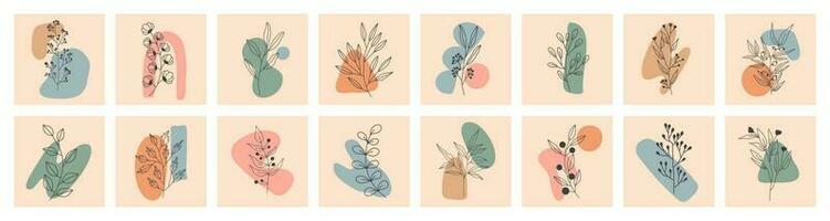 Set of abstract backgrounds. Hand-drawn various shapes and doodles. Modern trendy vector illustration. Each background is isolated. Pastel shades