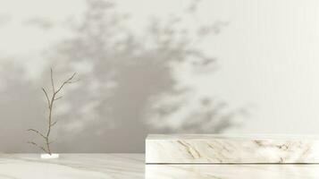 marble shelving shelving marble wall shelving luxury shelf silhouette of trees reflected from the background interior design 3d illustration sunlight photo