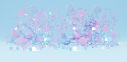 Creative gentle fashion background flying sphere shapes in pastel palette textured background scene pastel colored balls light colored beads pink and blue 3d illustration photo